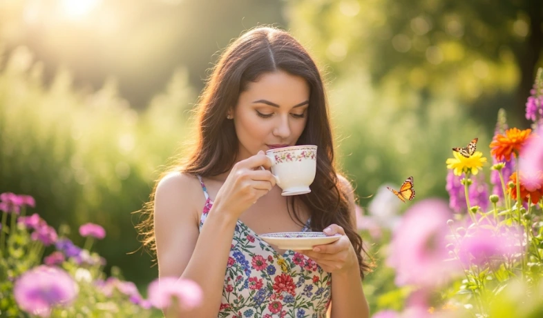 A person holding a cup of tea with a thoughtful expression, representing the question of whether drinking tea affects bone health.