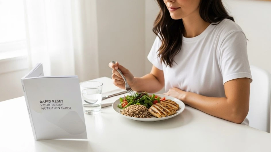 Healthy meal plate with fresh vegetables, grilled chicken, and lemon water — perfect for quick weight loss without exercise.